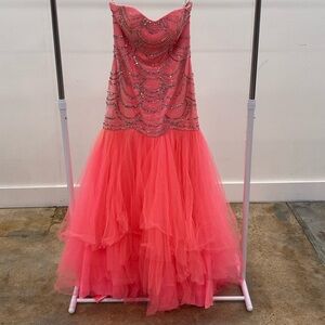Glamorous Coral Strapless Prom Dress